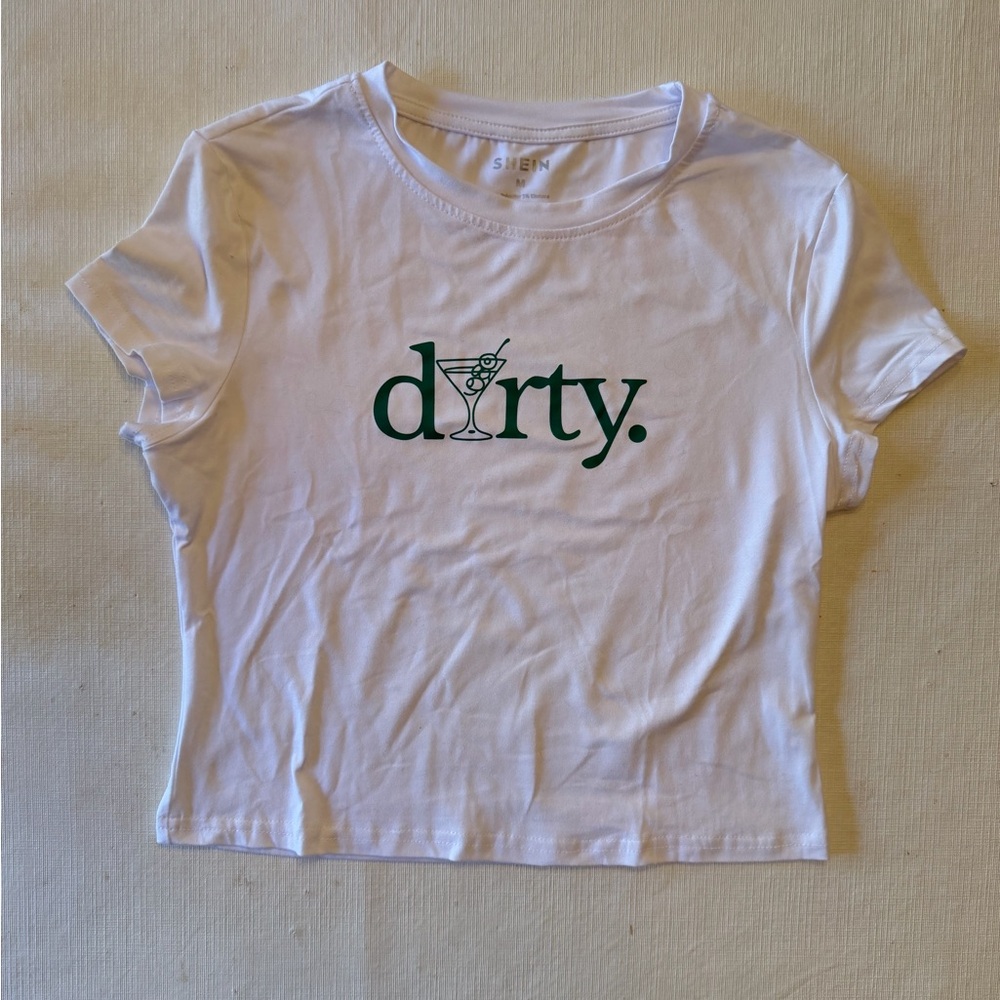 SHEIN White Crop Top with Green Print